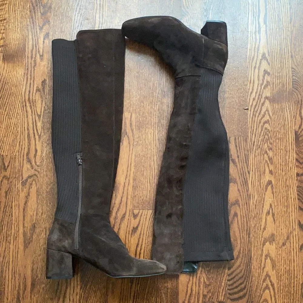Kenneth Cole Elouise Brown Suede & Rib Knit Over The Knee High Boots
